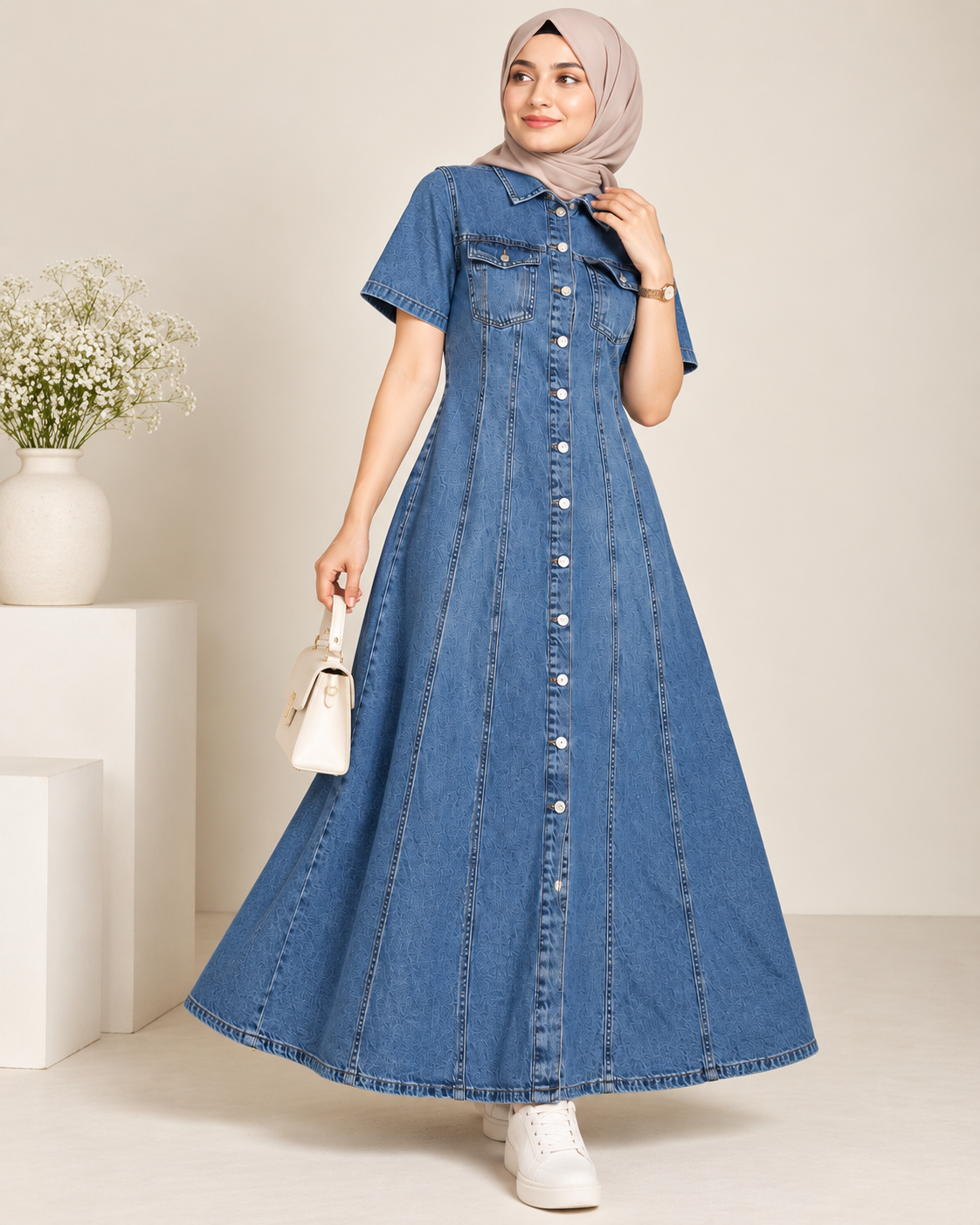 Modest denim dress